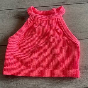 aerie Coral Ribbed Crop Tank